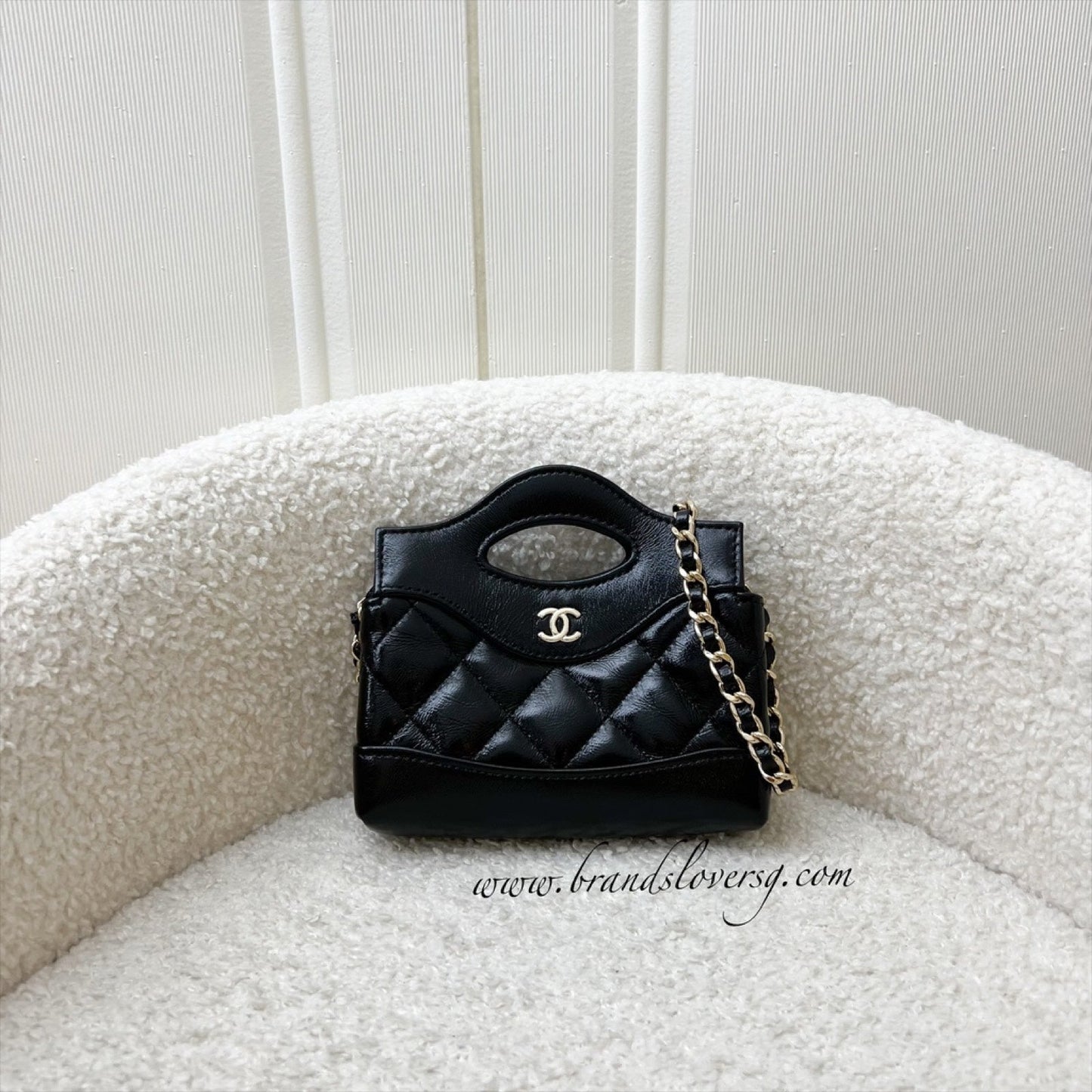 GLM-31 Micro Shopping Bag in Black Shiny Calfskin and LGHW