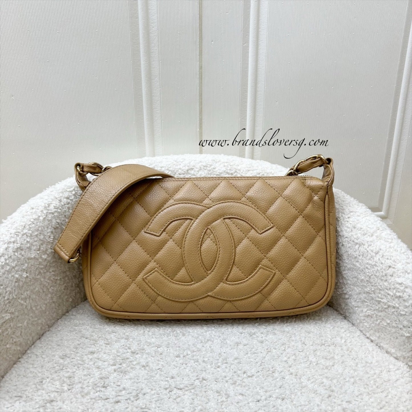 GLM- Timeless GLM- Small Hobo Shoulder Bag in Dark Beige Caviar and GHW