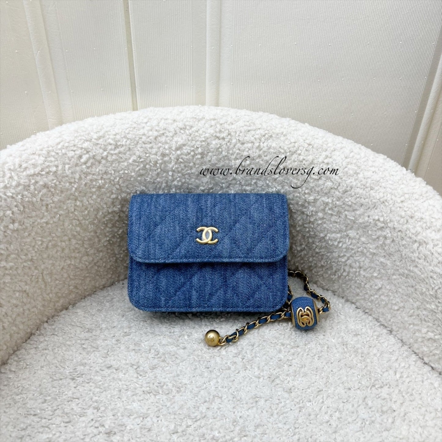 GLM-22C Pearl Crush Flap Coin Purse / Card Holder in Denim and AGHW