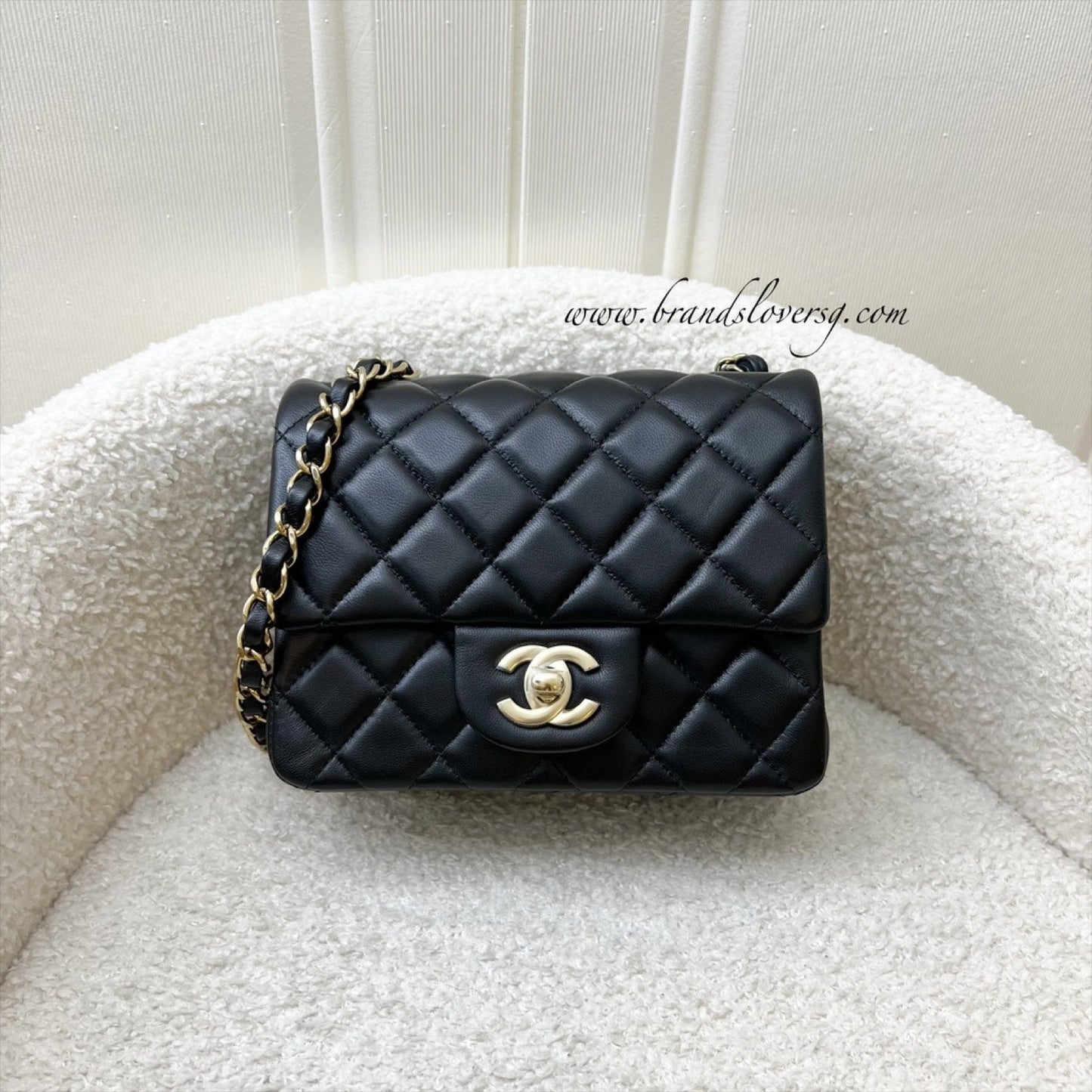 GLM-Classic Square Mini Flap in Black Lambskin and LGHW