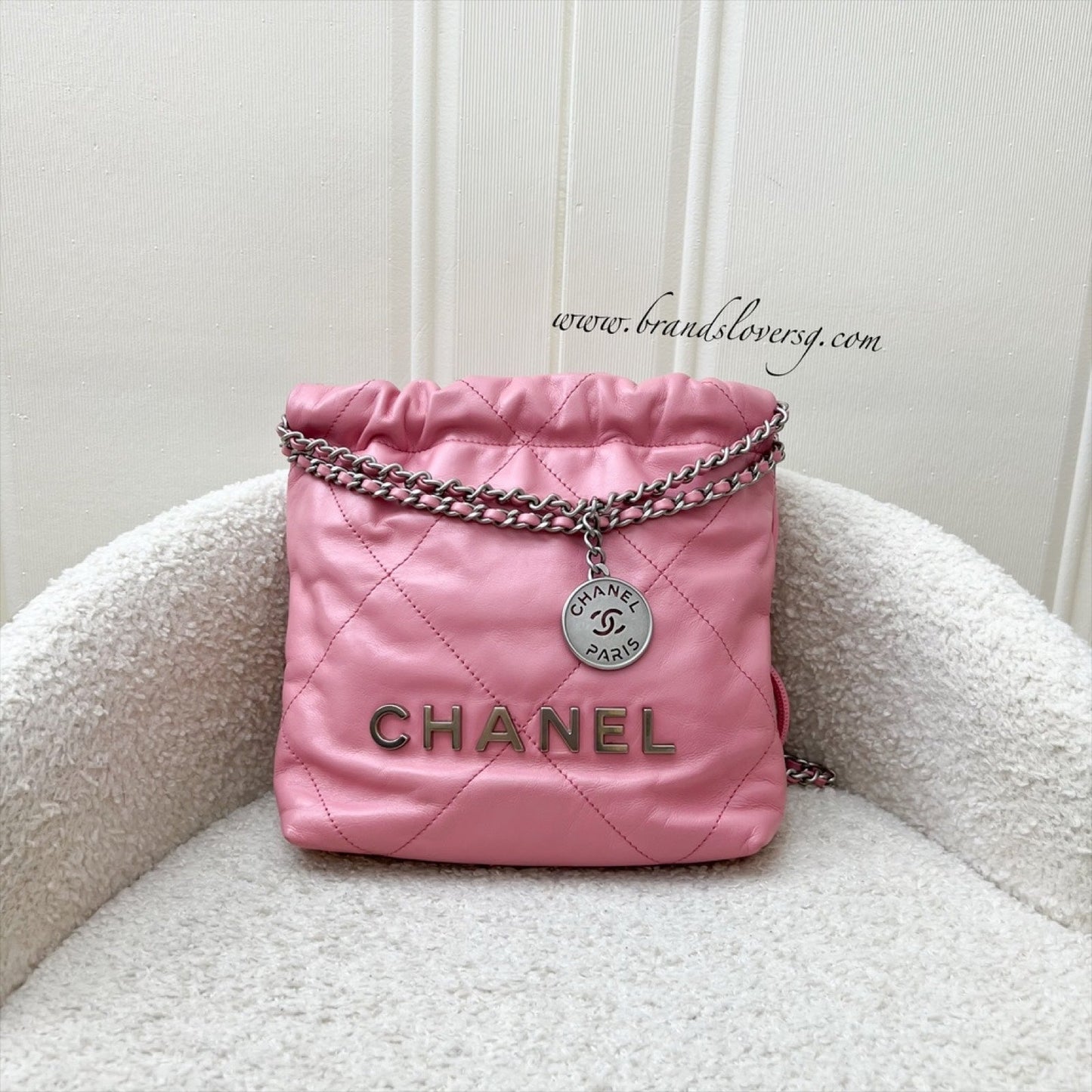 GLM-22 Mini Hobo Handbag in Pink Shiny Calfskin and SHW (Model: AS3980)