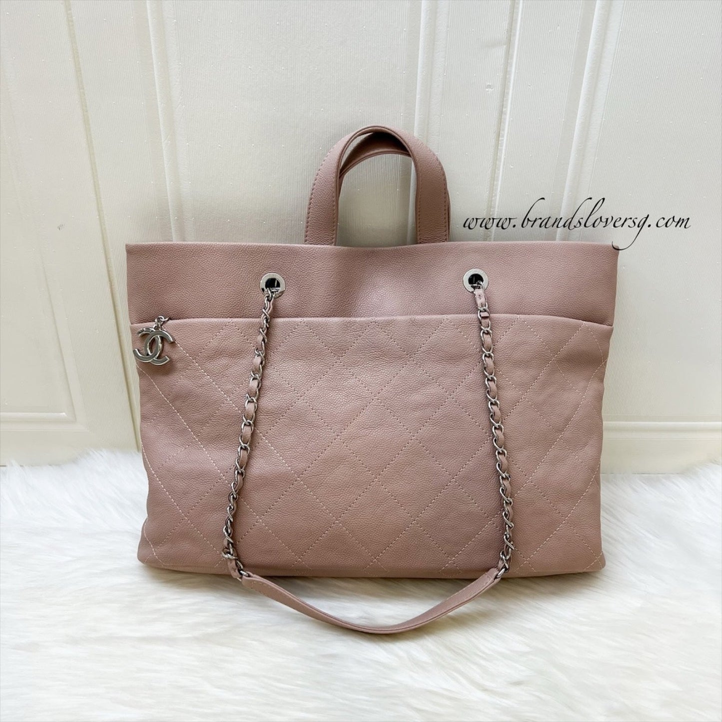 GLM-Large Quilted Tote Bag in Pink Caviar and SHW