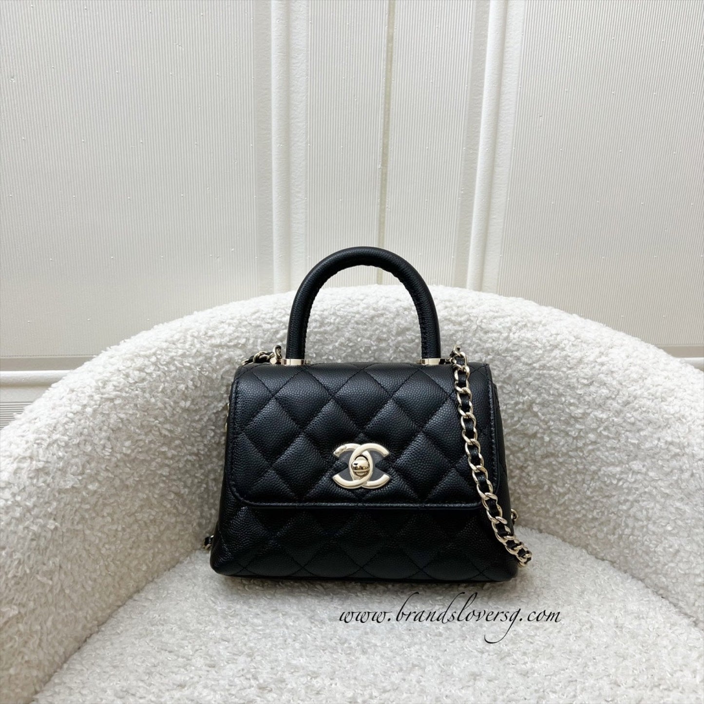 GLM-Micro Coco Handle Flap Bag in Black Caviar and LGHW (AP4244)