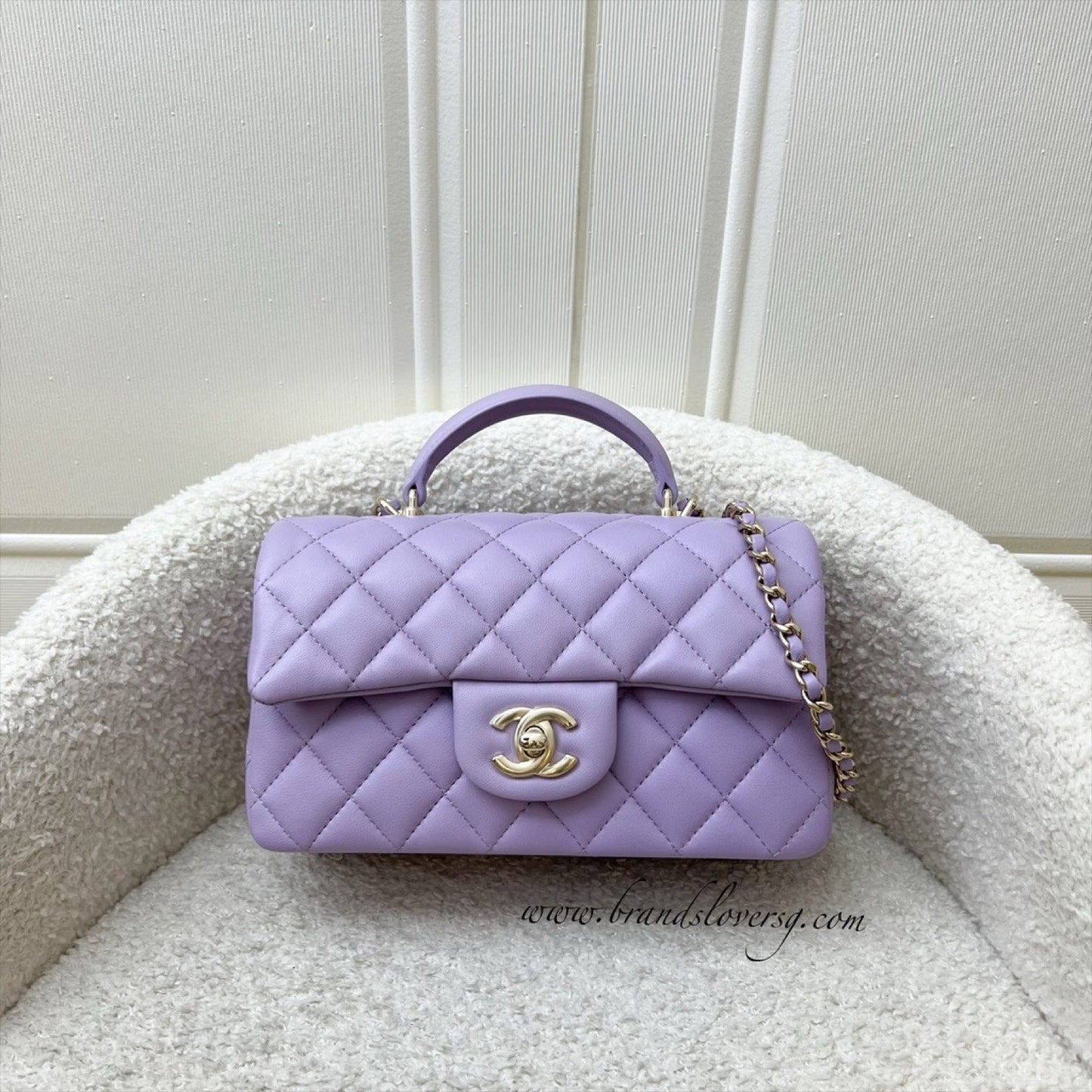 GLM-Top Handle Mini Rectangle Flap in 24P Lilac Lambskin LGHW (Model: AS2431)