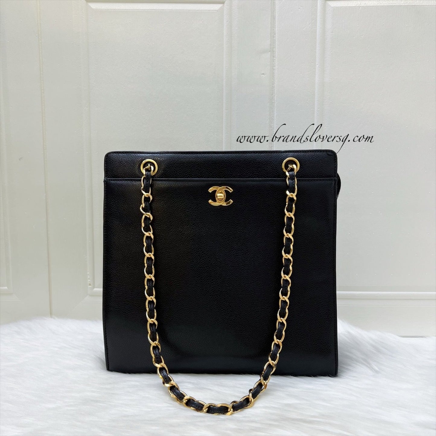 GLM- Tote Bag with GLM- Turnlock in Black Caviar and 24K Gold Plated HW