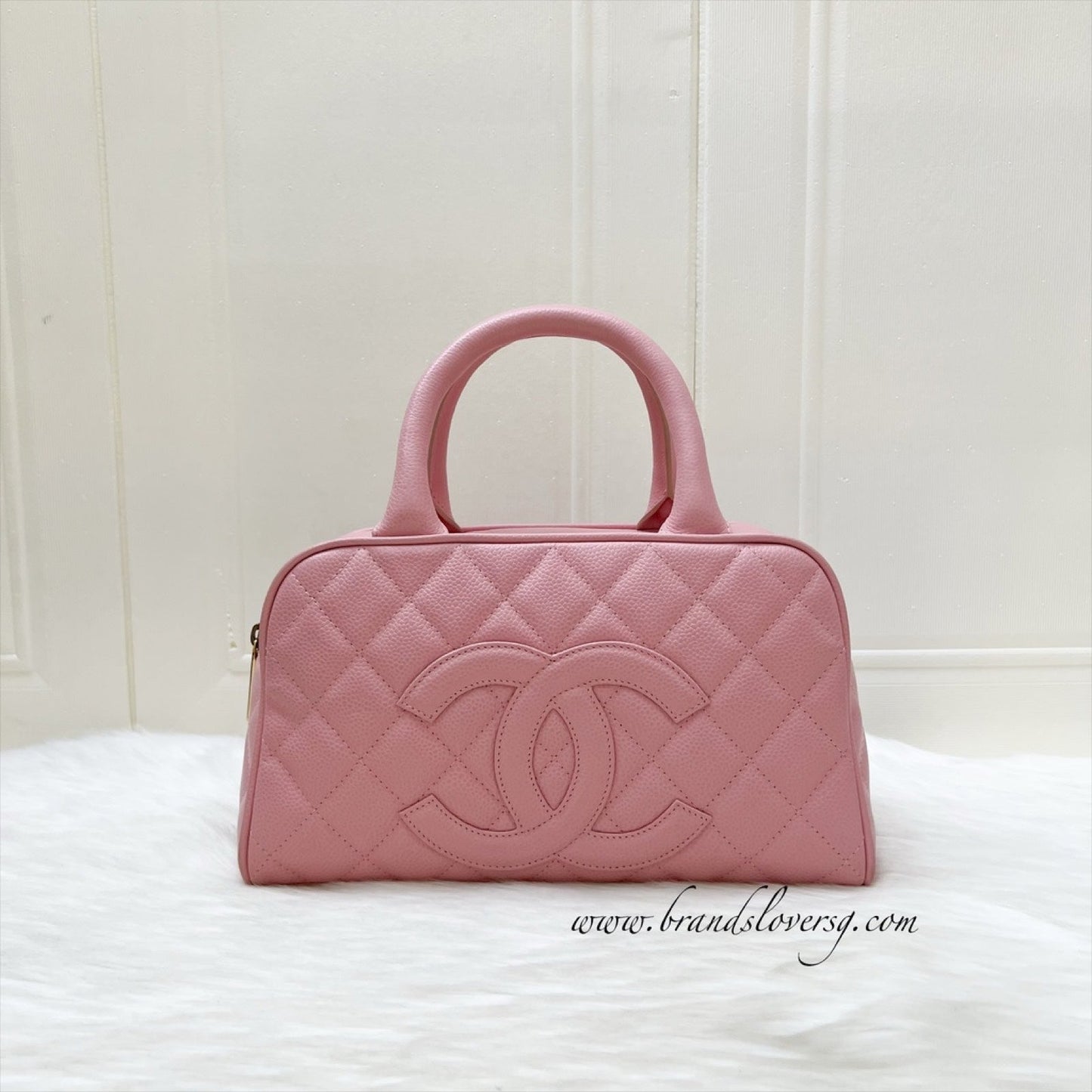 GLM- Mini Boston Bowling Bag in Pink Caviar and Gold HW