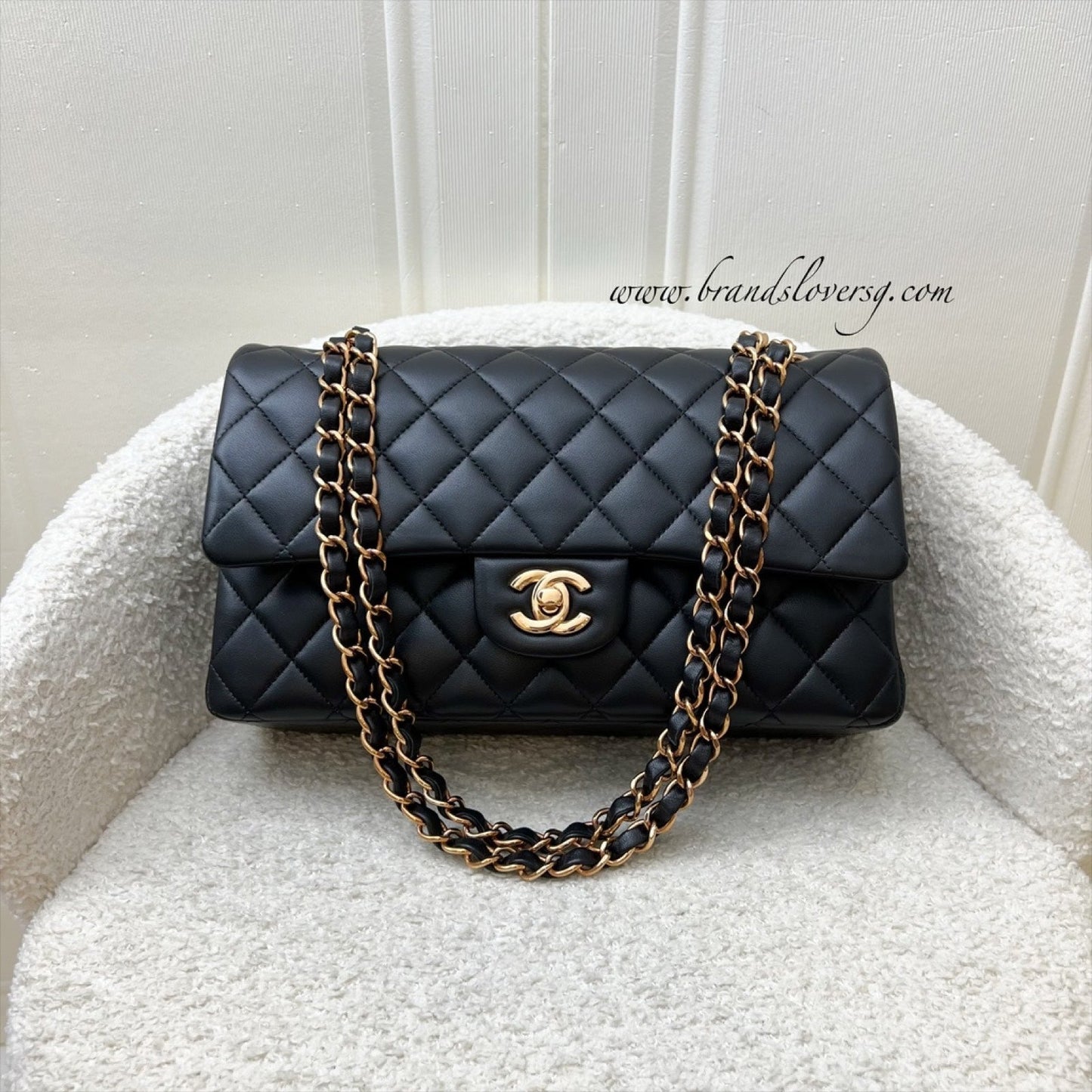 GLM-Medium Classic Flap CF in Black Lambskin and Rose Gold HW