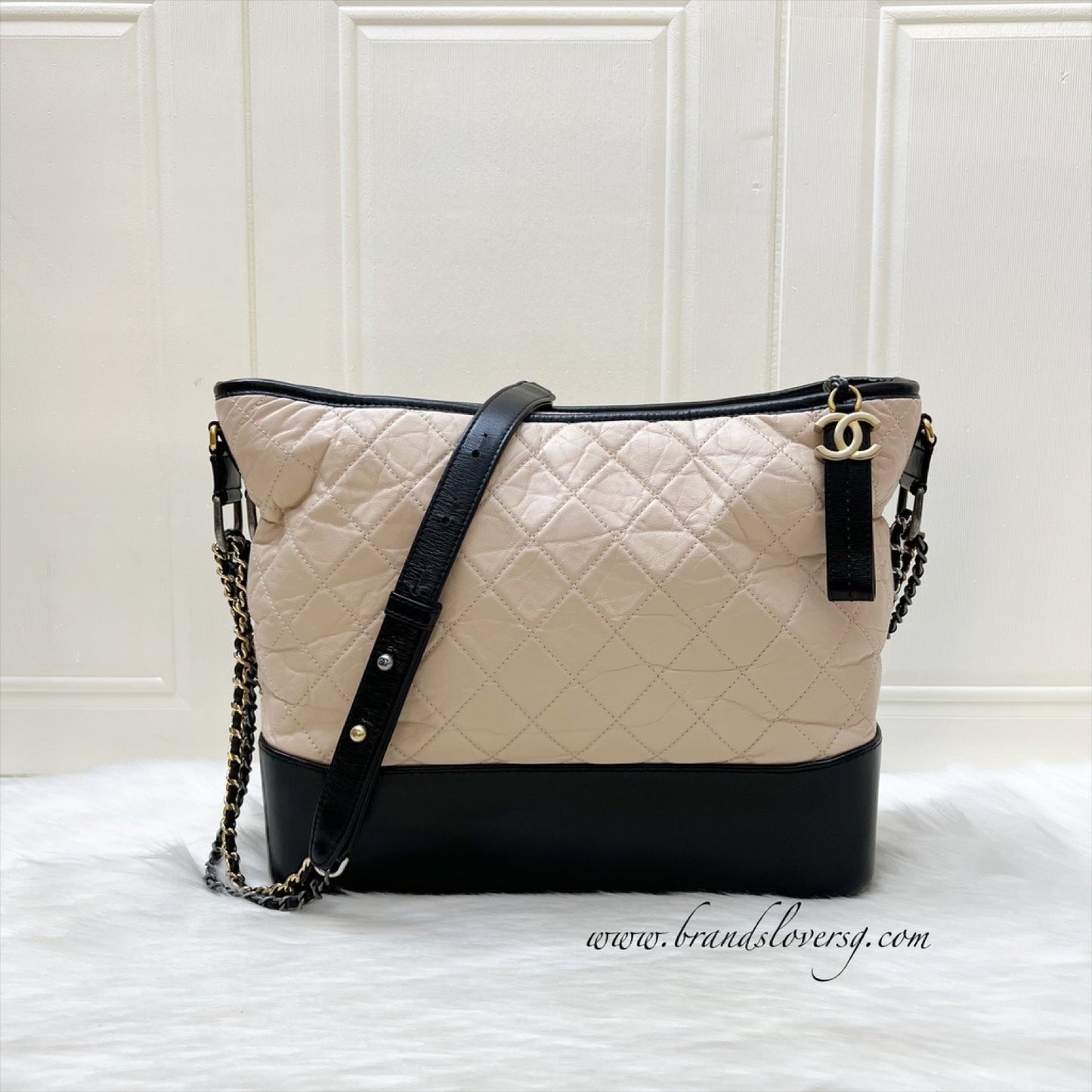GLM-Large Gabrielle Hobo in Beige Distressed Calfskin and 3 Tone HW