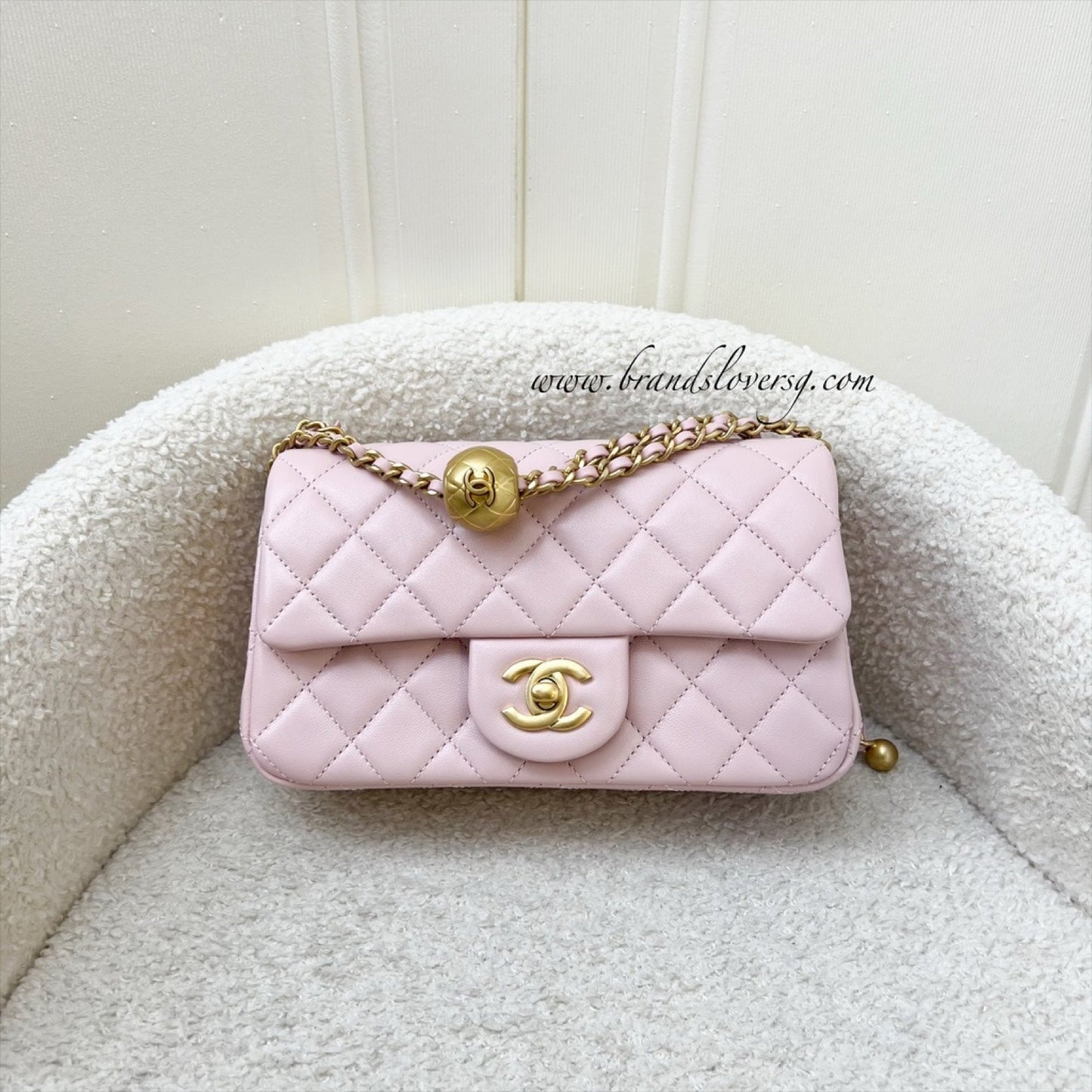 GLM-Pearl Crush Mini Rectangle Flap in 24K Sakura Pink Stiff Lambskin and AGHW (Model: AS1787)