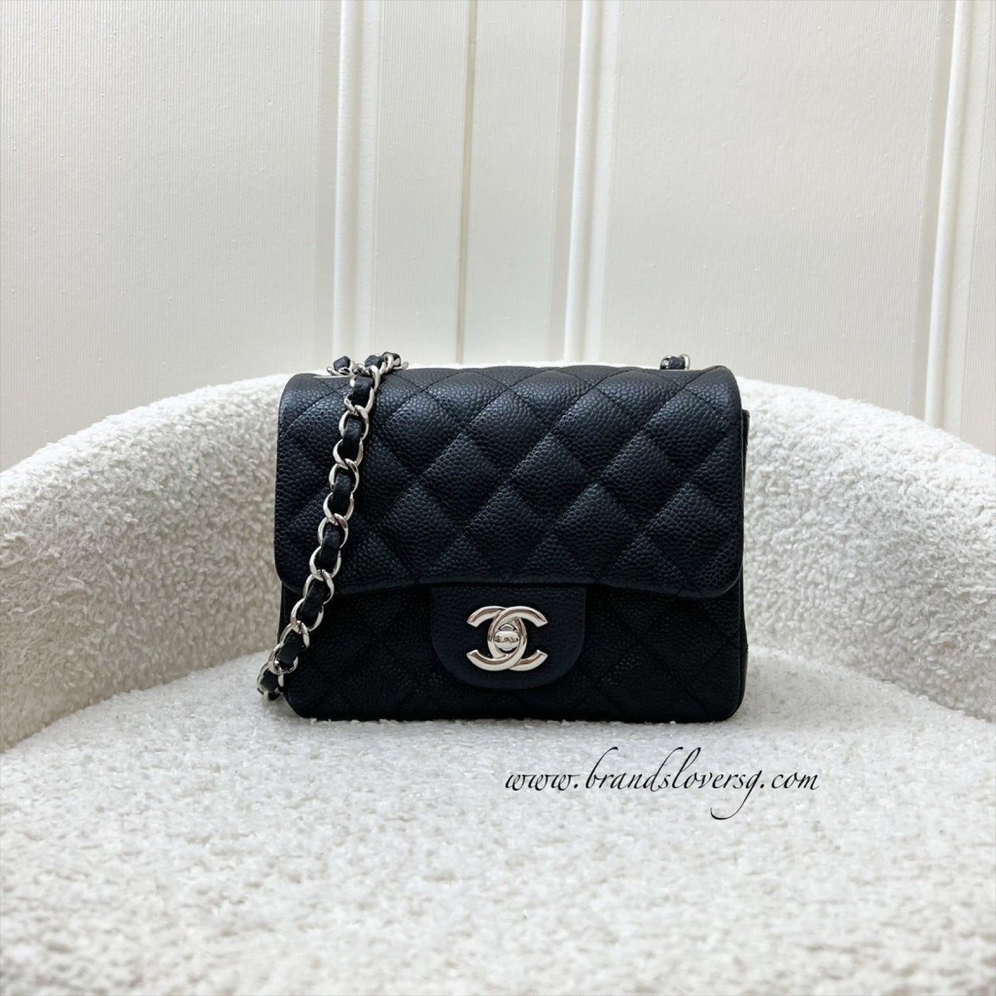 GLM-Classic Square Mini Flap in Black Caviar and SHW