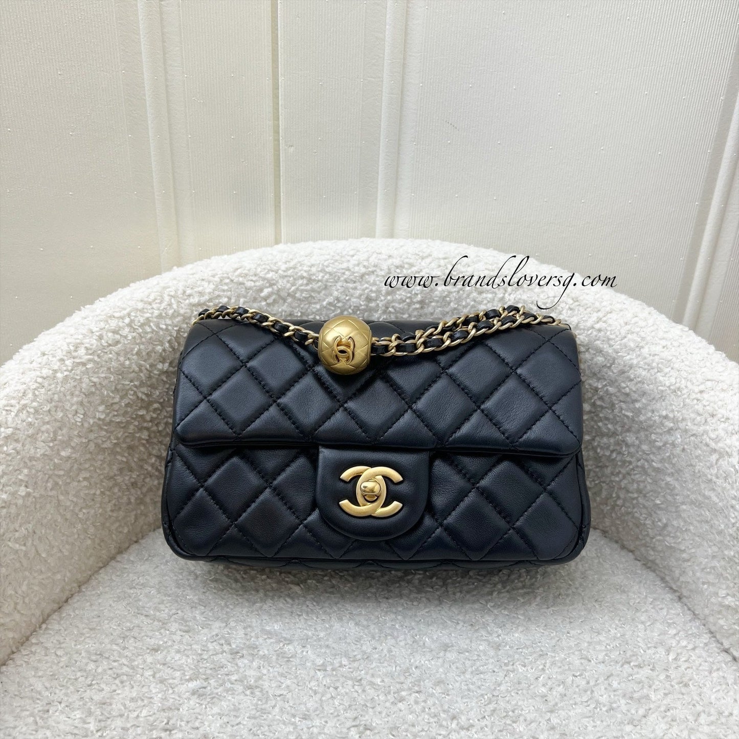 GLM-Pearl Crush Mini Rectangular Flap in Black Lambskin and AGHW