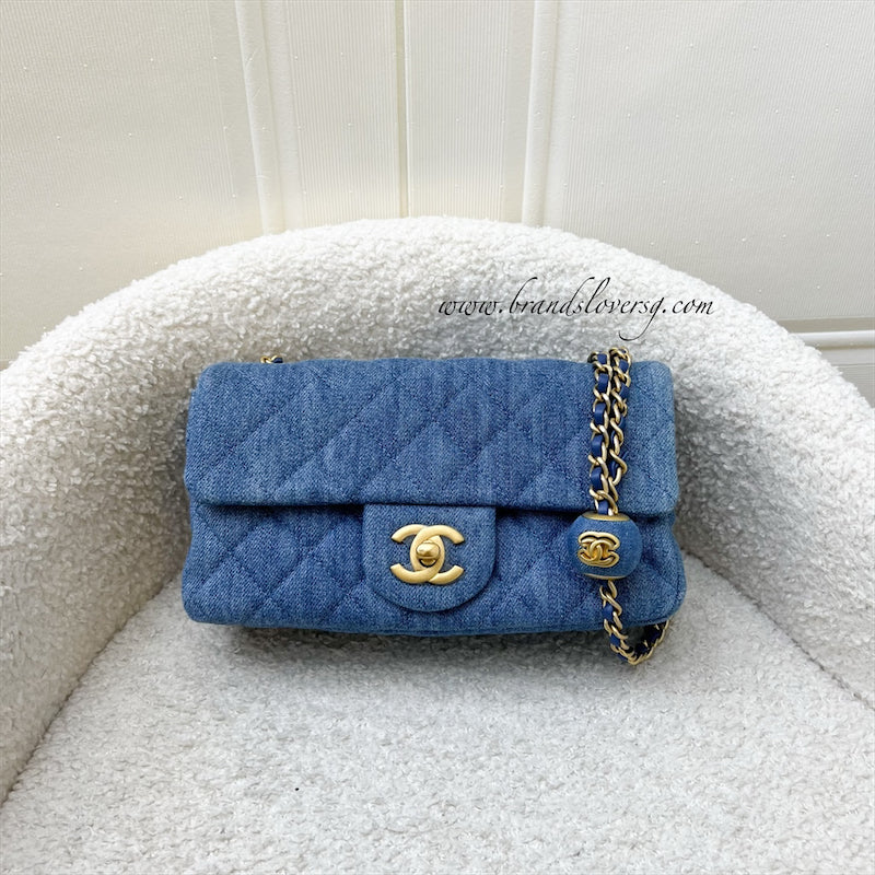 GLM-22C Pearl Crush Rectangle Mini Flap in Denim, Blue Leather and AGHW (Model: AS1787)
