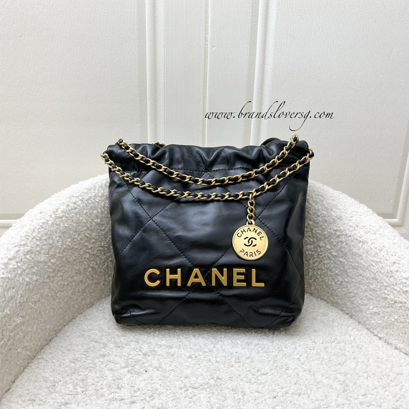 GLM-22 Mini Hobo Handbag in Black Shiny Calfskin and AGHW (Model: AS3980)