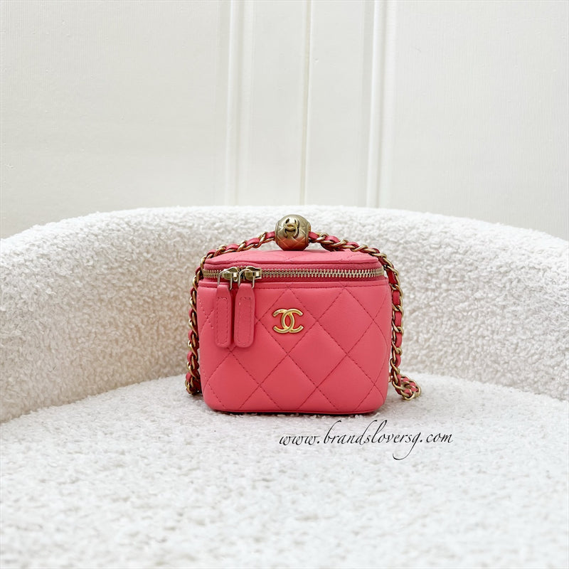 GLM-Pearl Crush Mini Cube Vanity in Coral Pink Lambskin and AGHW (Model: AP1447)