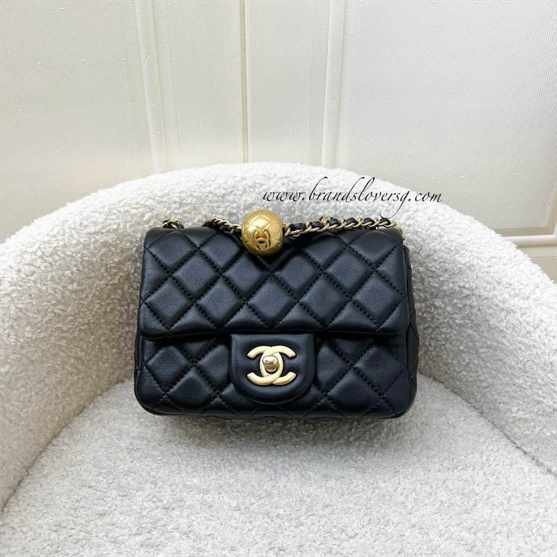 GLM-Pearl Crush Square Mini Flap in Black Lambskin and AGHW (Model: AS1786)