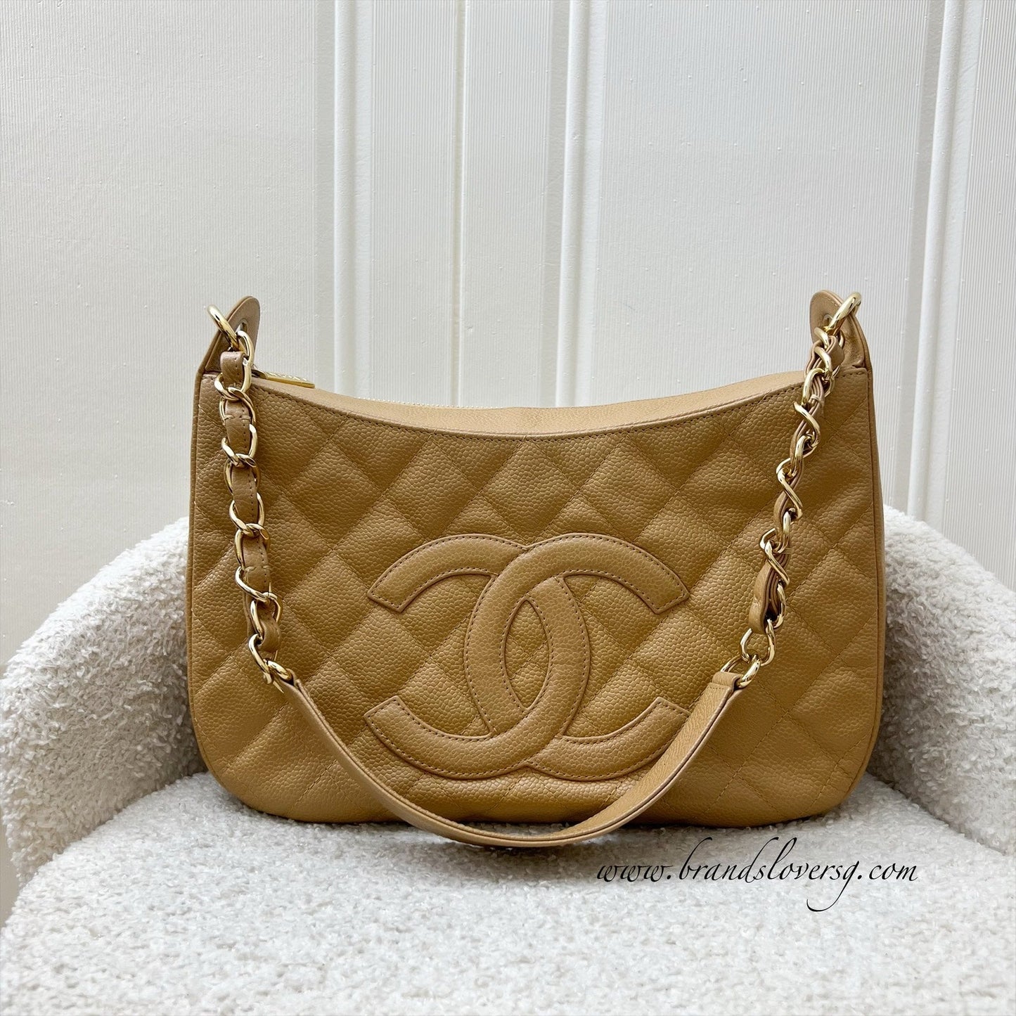 GLM- Half Moon Timeless Hobo in Beige Caviar and GHW