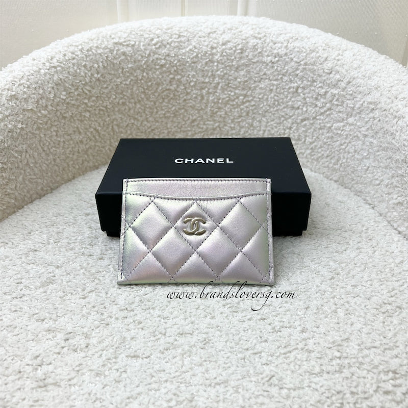 GLM-Classic Flat Card Holder in Iridescent Purple Lambskin and LGHW
