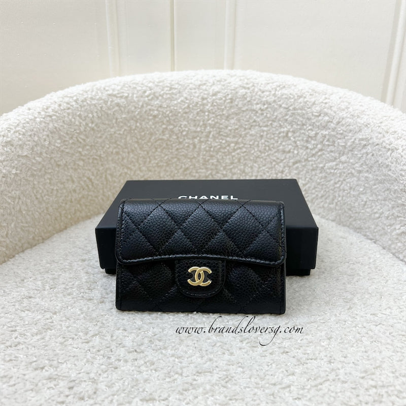 GLM-Classic Snap Card Holder in Black Caviar and GHW (Model: AP0214)