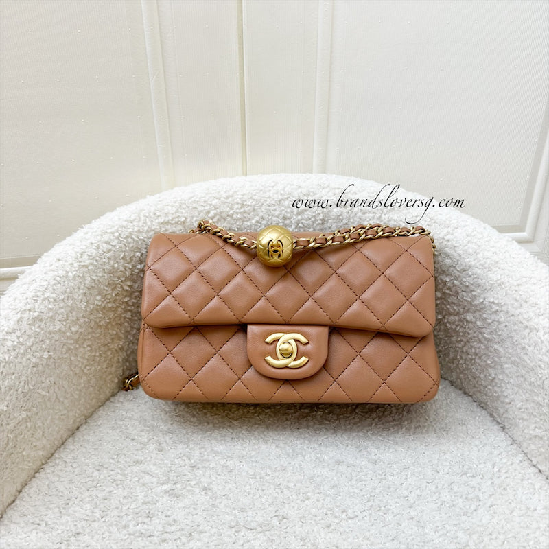 GLM-Pearl Crush Mini Rectangle Flap in 24K Caramel Lambskin AGHW (AS1787)
