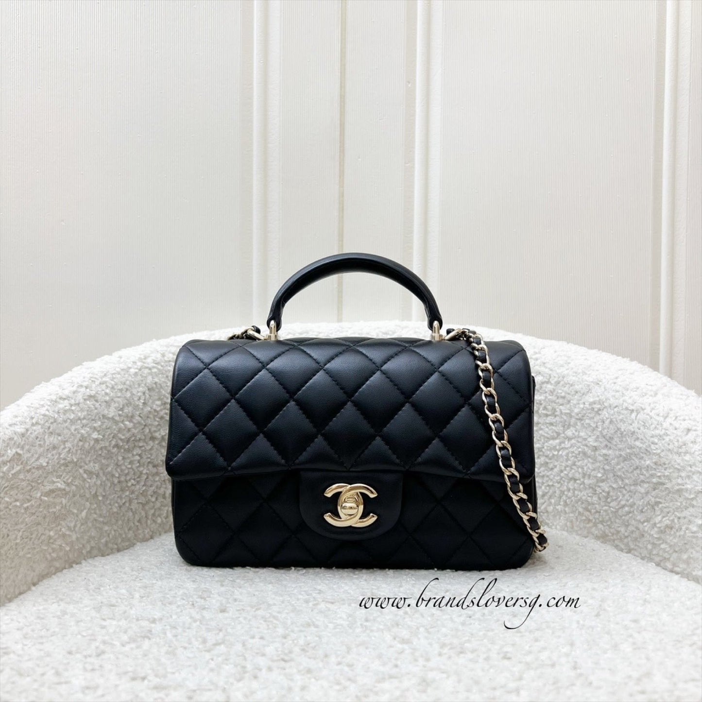 GLM-Classic Top Handle Mini Rectangle Flap in Black Lambskin and LGHW