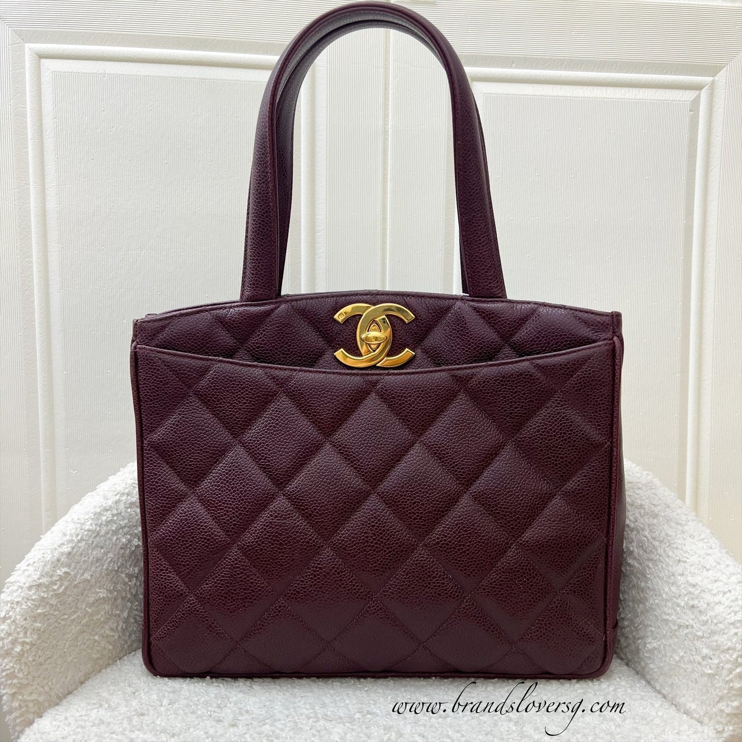 GLM- Shoulder Tote Bag in Dark Burgundy Red Caviar GHW