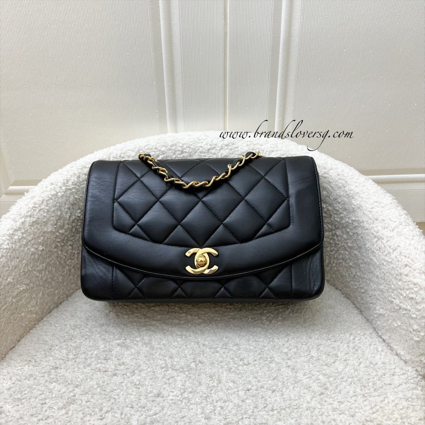 GLM- Small 22cm Diana Flap in Black Lambskin and 24K GHW
