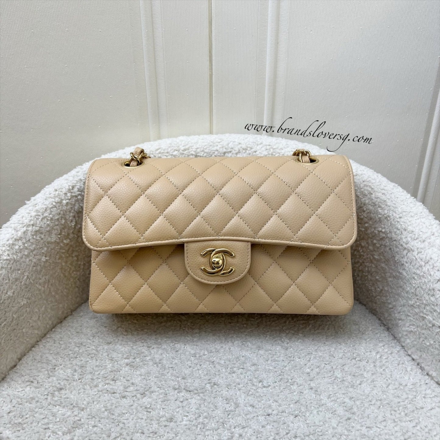 GLM-Small Classic Flap CF in Beige Caviar and GHW
