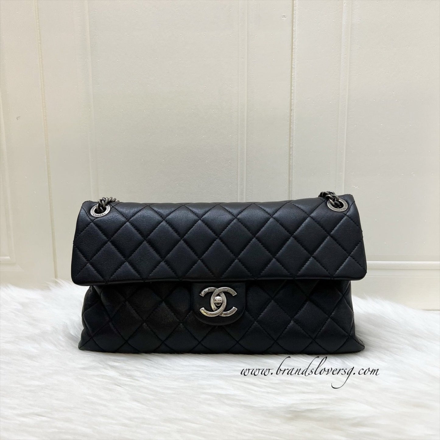 GLM-East West Quilted Flap Bag in Black Caviar and RHW