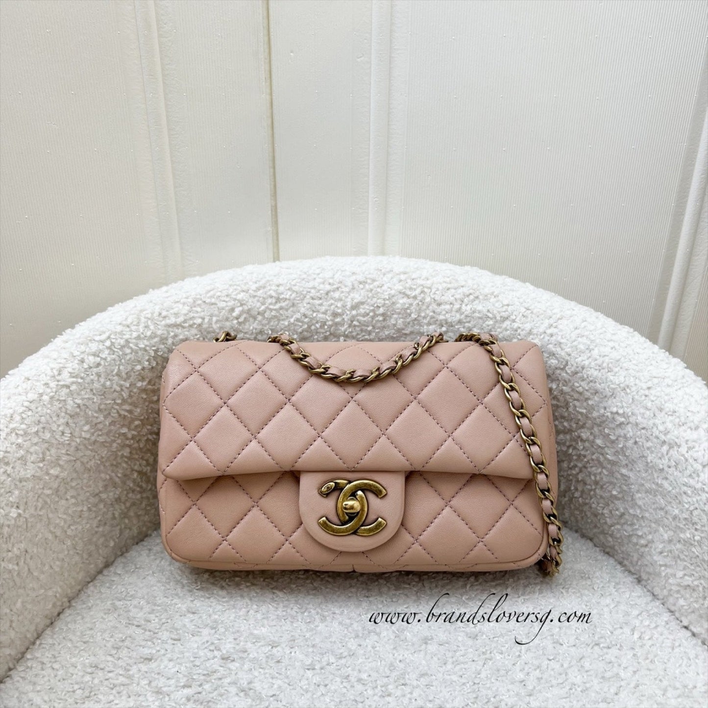 GLM-Seasonal Mini Rectangle Flap Bag in Nude Pink and AGHW