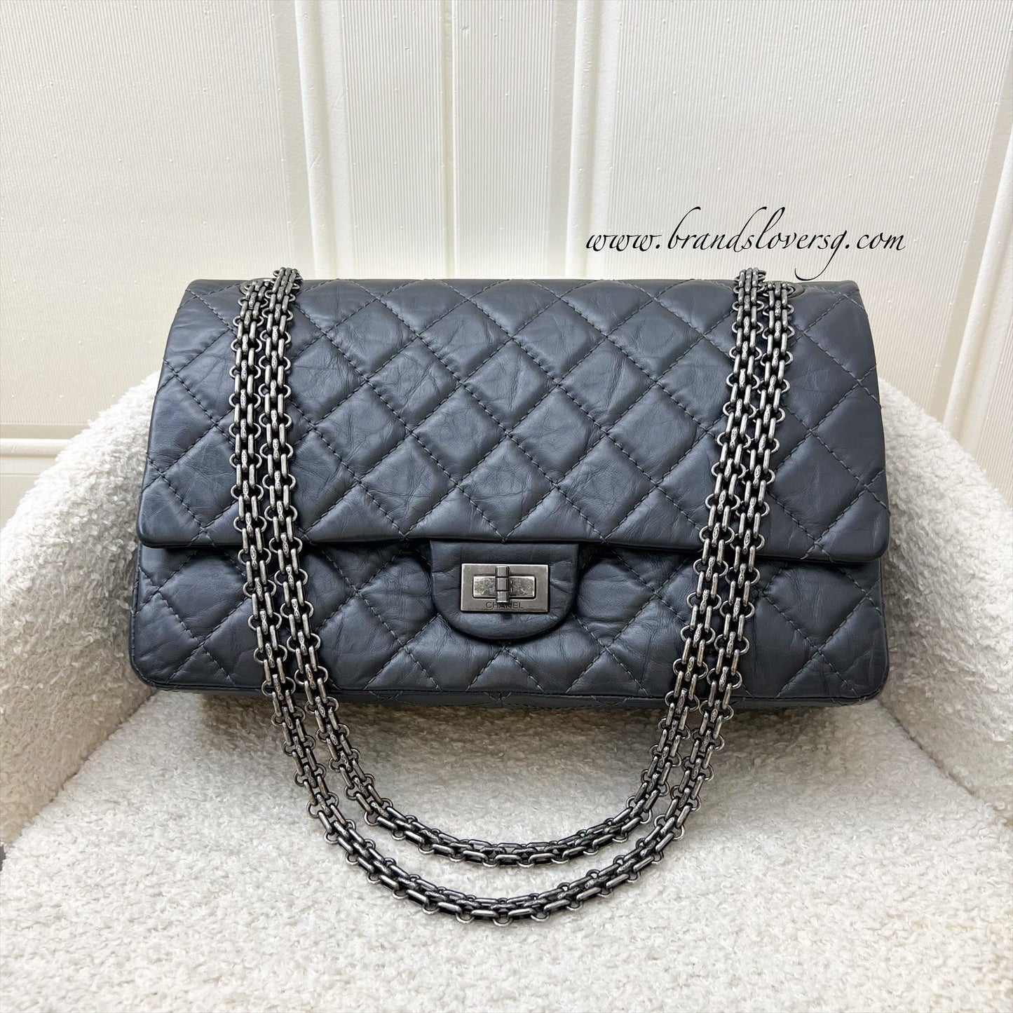 GLM-Large 2.55 Reissue Flap in Charcoal Grey Distressed Calfskin and RHW