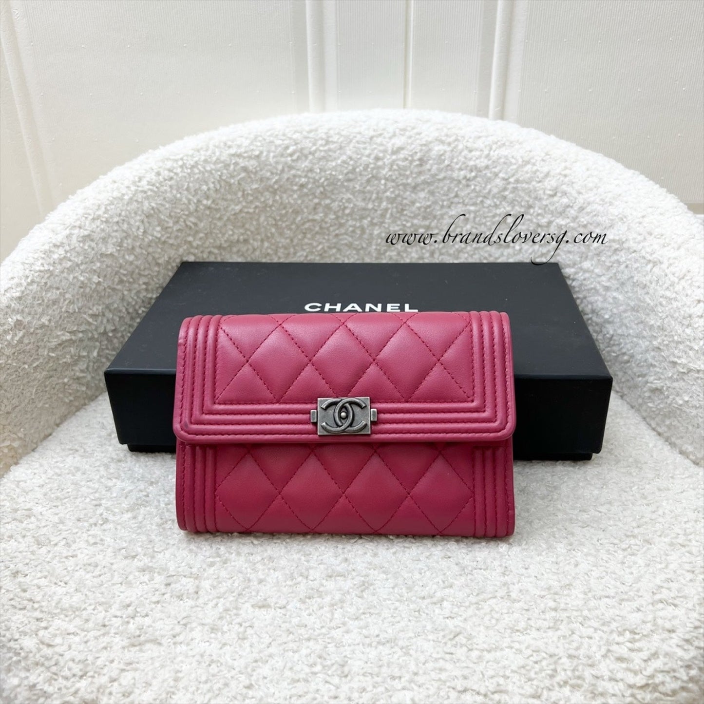 GLM-Boy Mid Length Wallet in Dark Pink Lambskin and RHW
