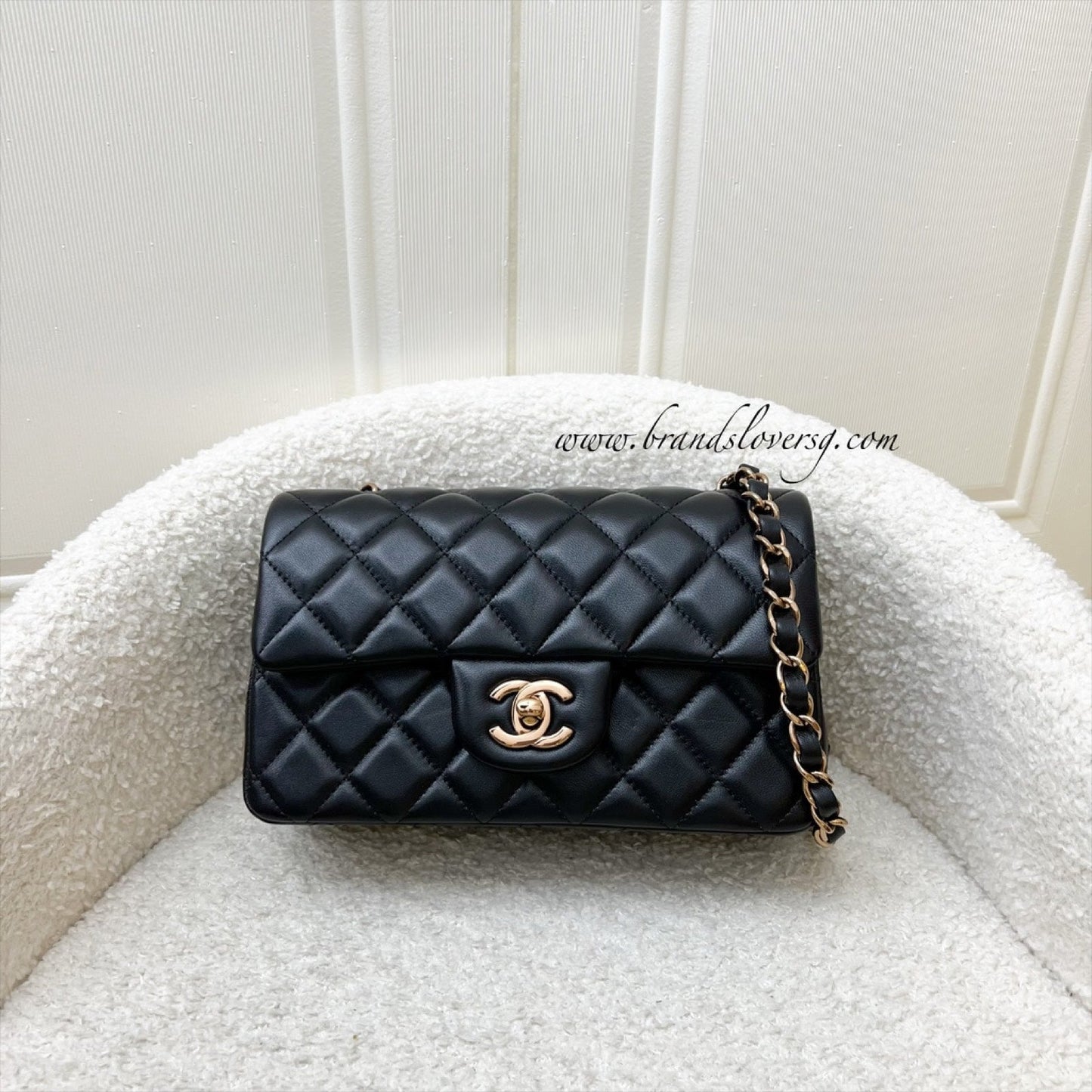 GLM-Classic Mini Rectangular Flap in Black Lambskin and Rose Gold HW RGHW (Model: A69900)