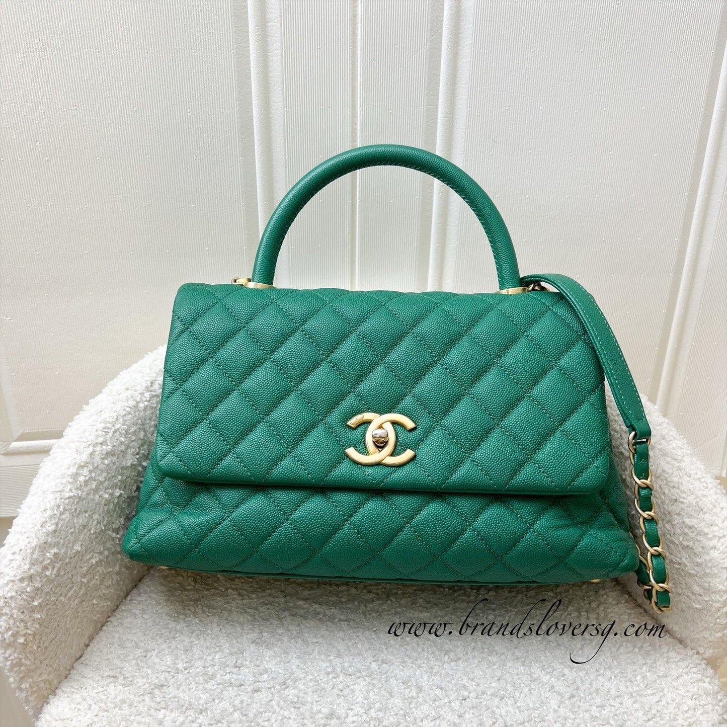 GLM-Medium 29cm Coco Handle Flap in Green Caviar and AGHW