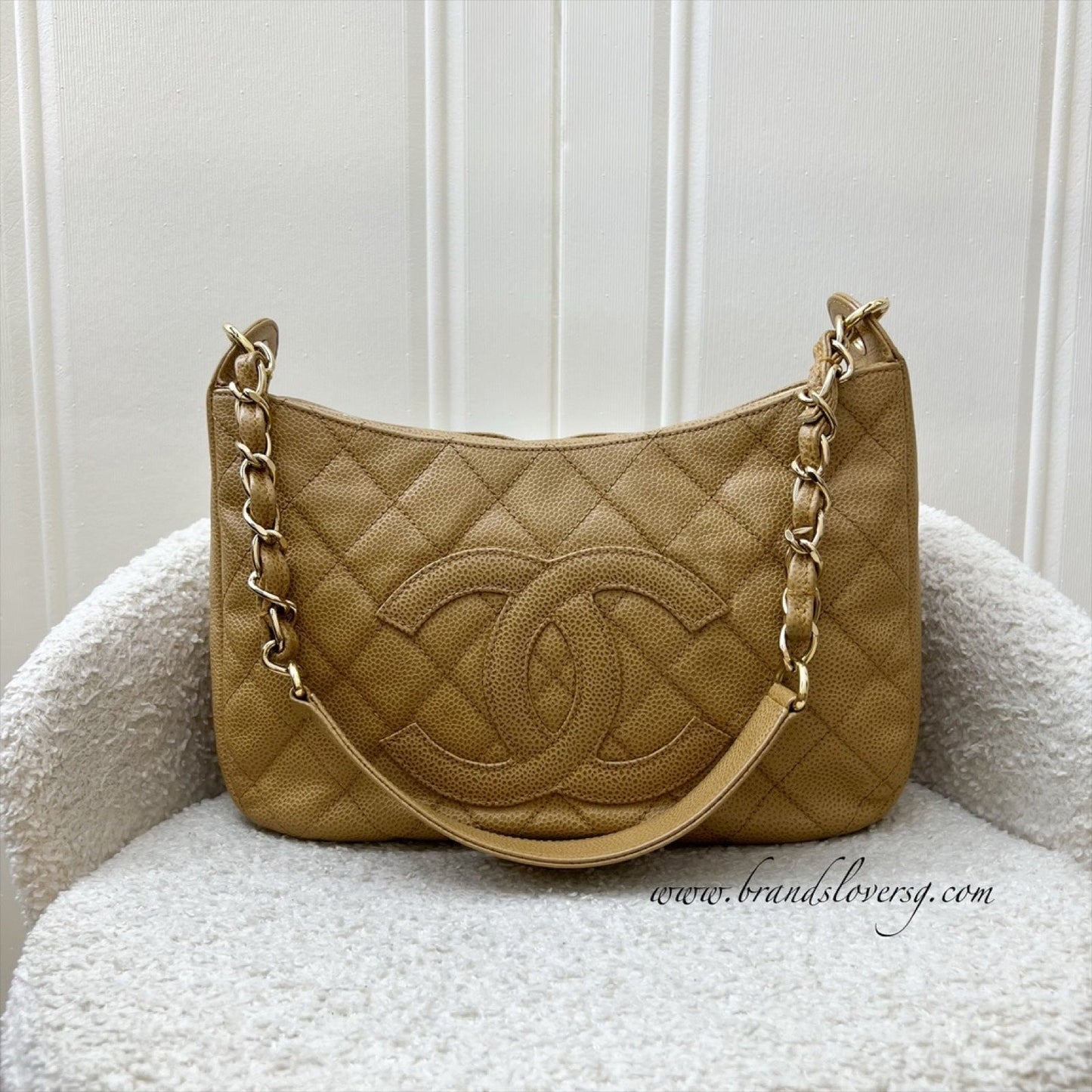 GLM- Half Moon Timeless Hobo in Dark Beige Caviar and GHW