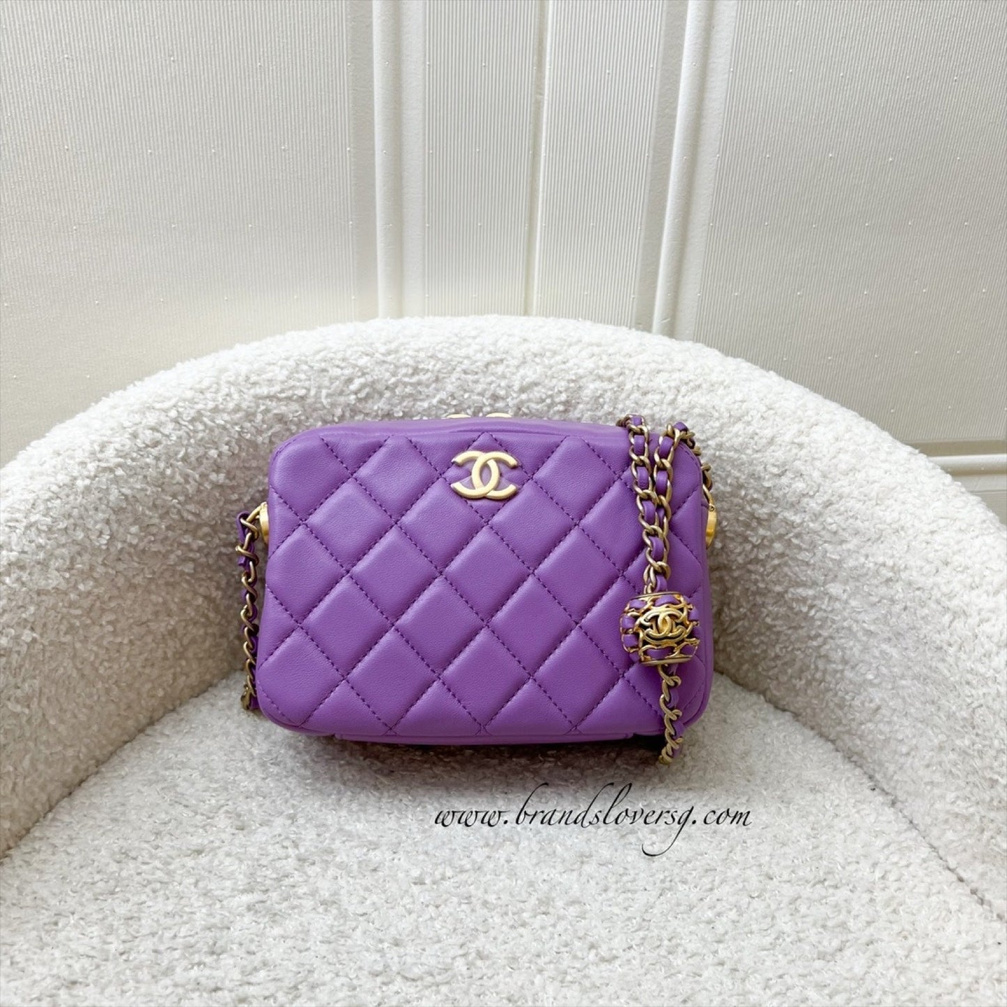 GLM-22S Pearl Crush Camera Bag in Purple Lambskin AGHW (Model: AS3258)