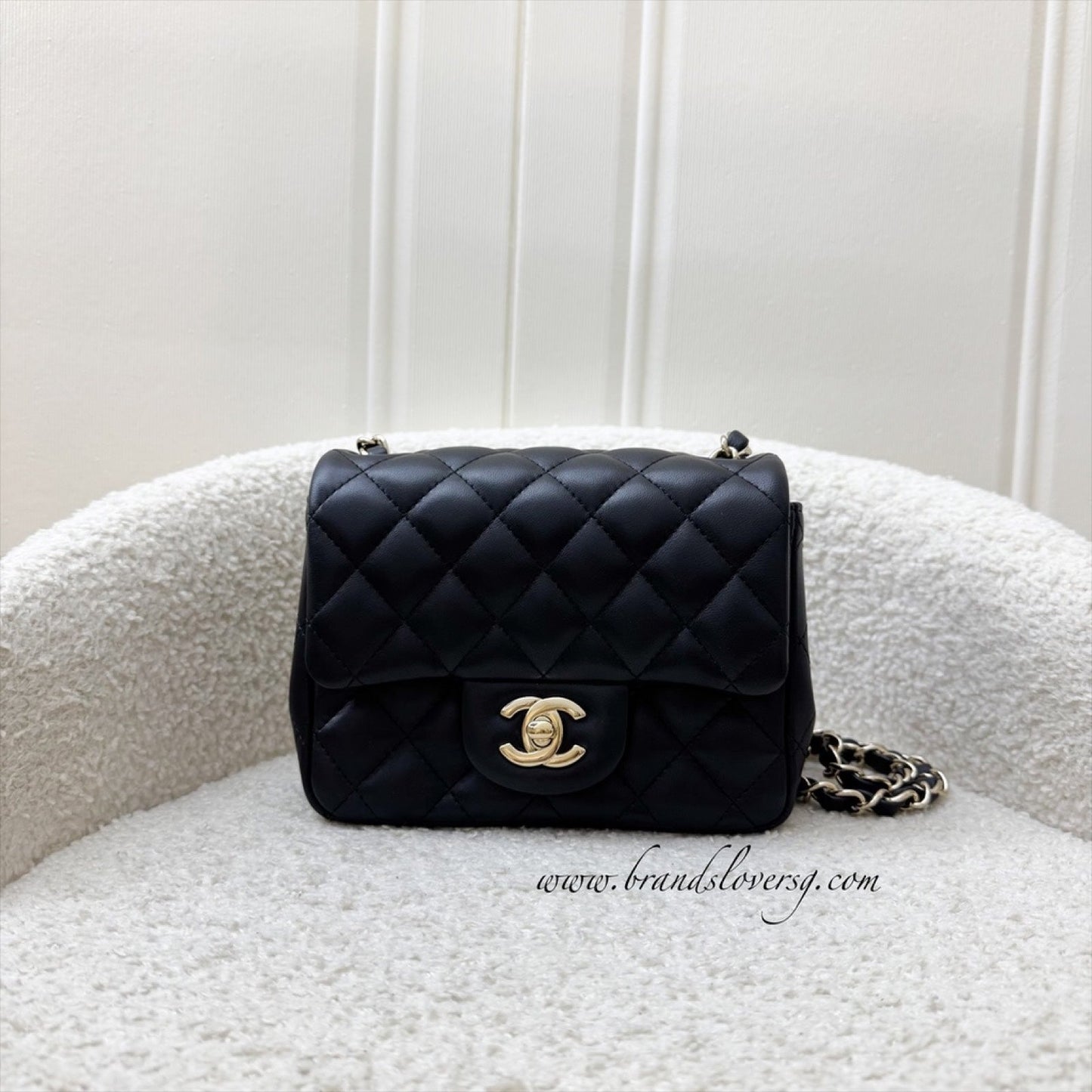 GLM-Classic Square Mini Flap in Black Lambskin and LGHW (Model: A35200)
