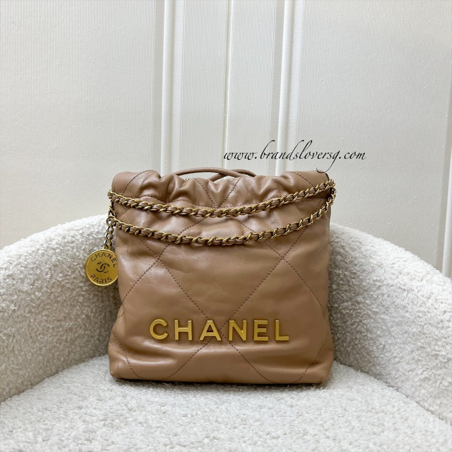 GLM-22 Mini Hobo Handbag in 23B Dark Beige Calfskin and AGHW (Model: AS3980)