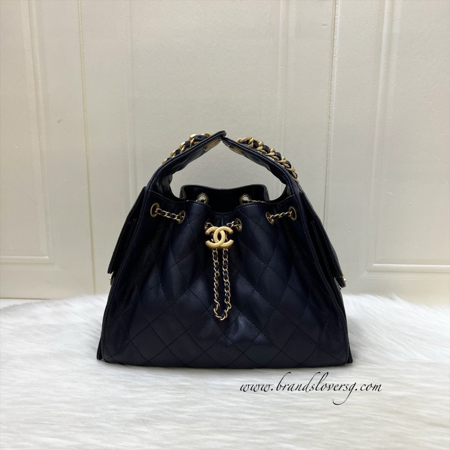 GLM-25 Small Hobo Bag in 25S Navy Caviar and AGHW (Model: AS5293)