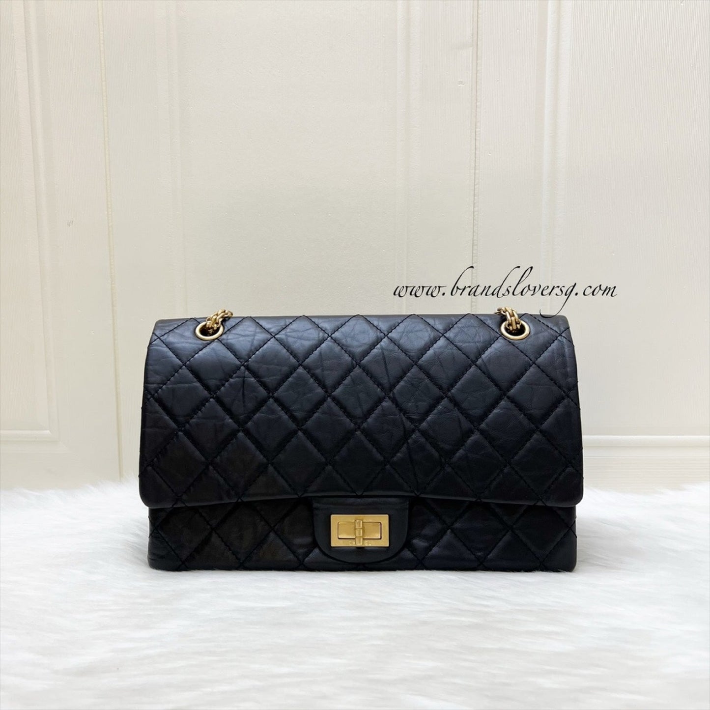 GLM-2.55 Reissue 227 Maxi Flap in Black Aged Calfskin and AGHW