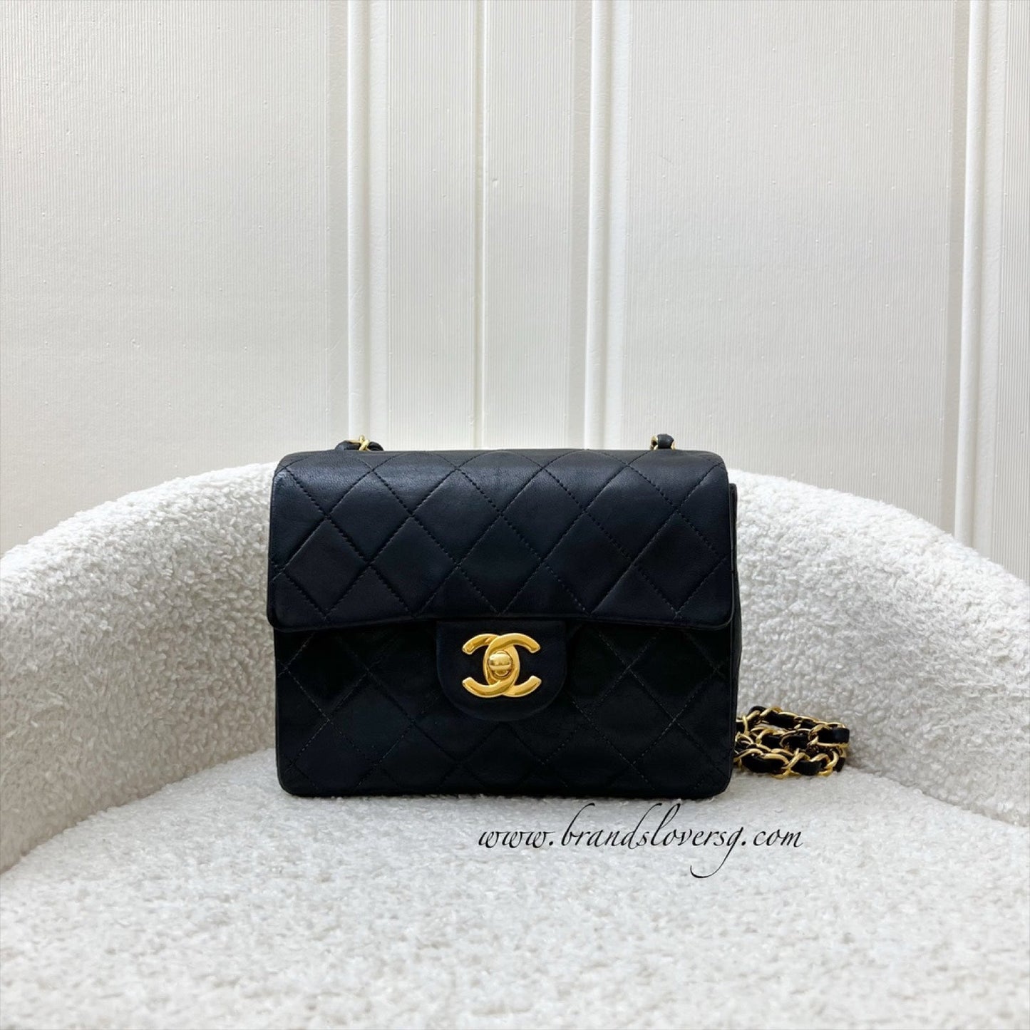 GLM- Square Mini in Black Lambskin and 24K Gold Plated HW