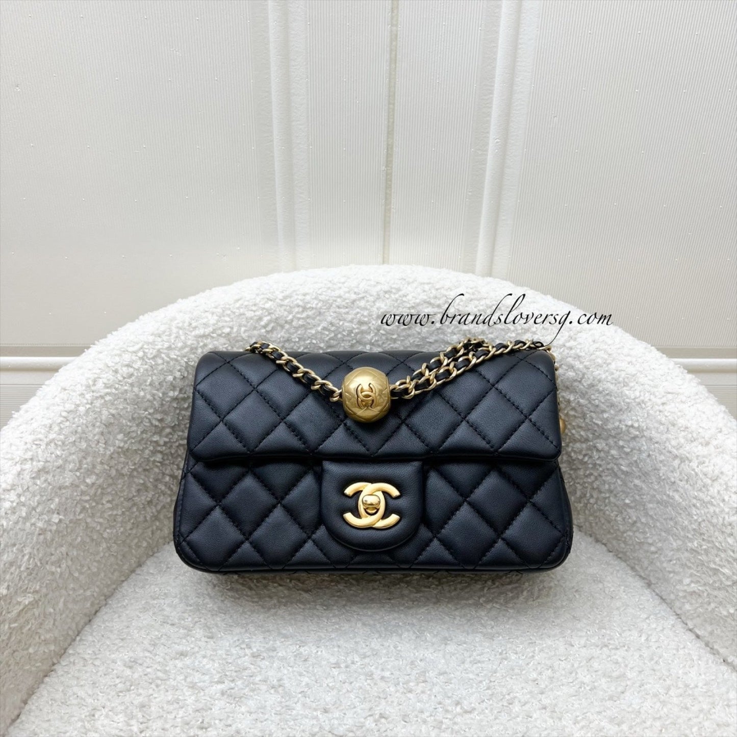 GLM-Pearl Crush Mini Rectangular Flap in 23K Black Stiff Lambskin and AGHW (Model: AS1787)