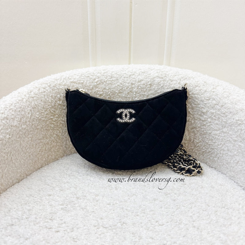GLM-VIP Gift Crossbody Bag with Crystal Studded GLM- Logo in Black Velvet and LGHW