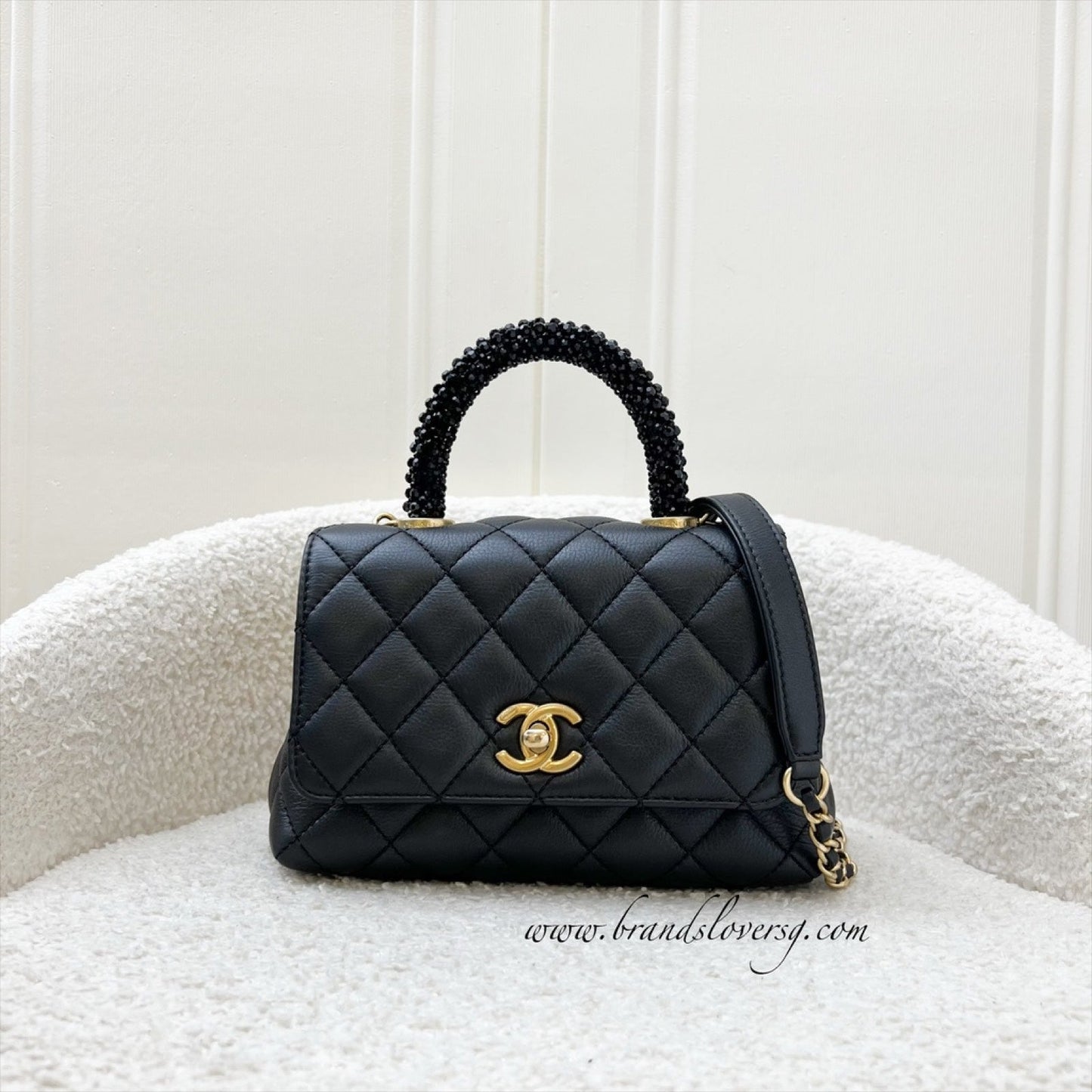 GLM-Mini (19cm) Coco Handle in Black Calfskin and Strass Handle and AGHW