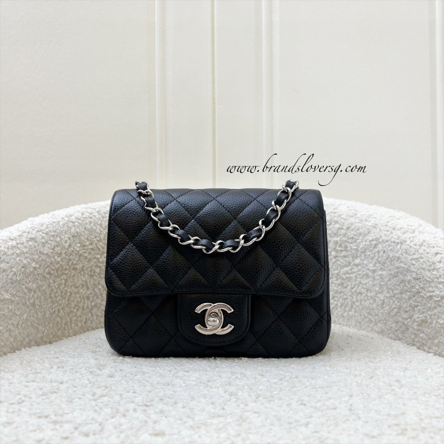 GLM-Classic Square Mini Flap in Black Caviar and SHW
