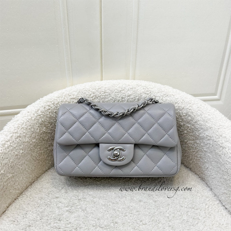 GLM-Mini Rectangle Flap in Grey Lambskin SHW