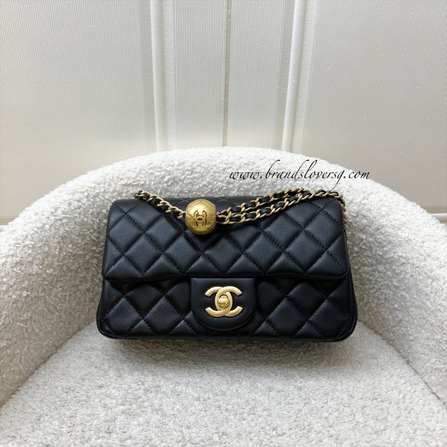GLM-Pearl Crush Mini Rectangle Flap in 24K Black Stiff Lambskin and AGHW (AS1787)