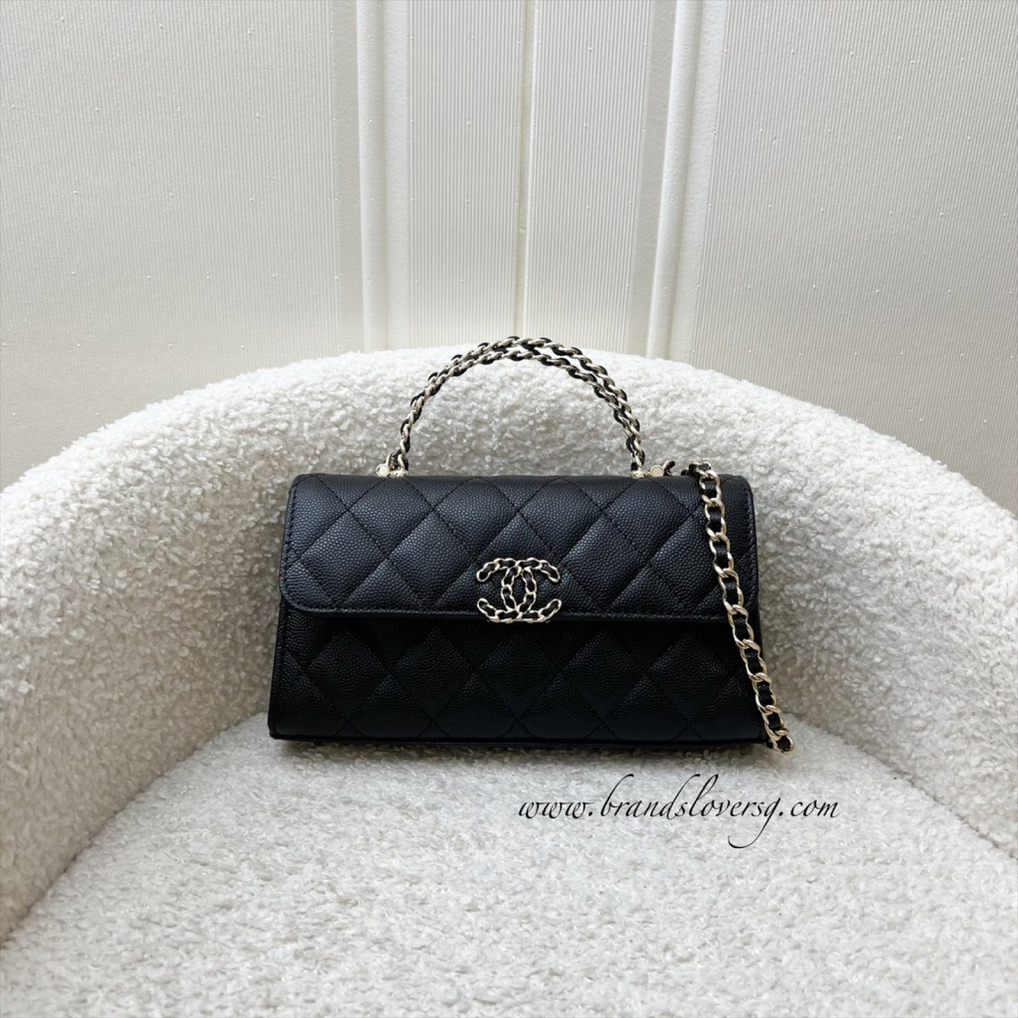 GLM-25S Top Handle Kelly Clutch with Chain in Black Caviar and GHW
