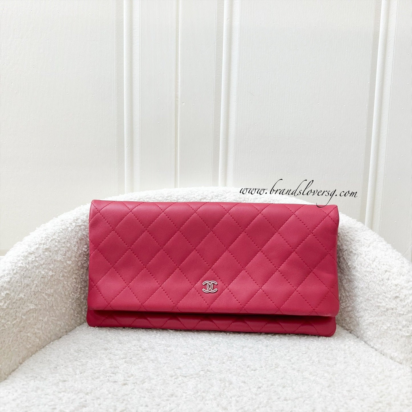 GLM-Foldover Clutch in Dark Pink Lambskin and SHW
