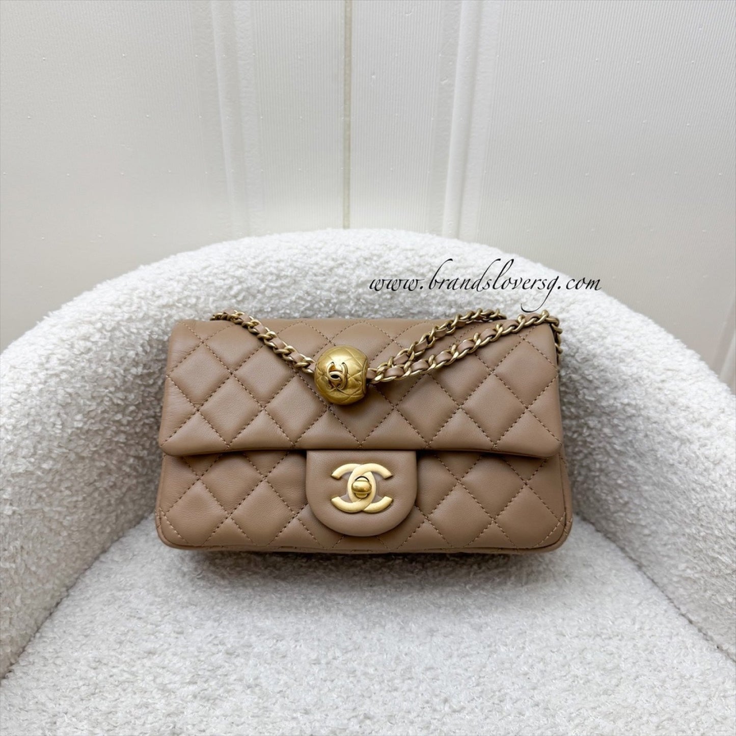 GLM-Pearl Crush Mini Rectangular Flap in 22B Dark Beige Lambskin AGHW
