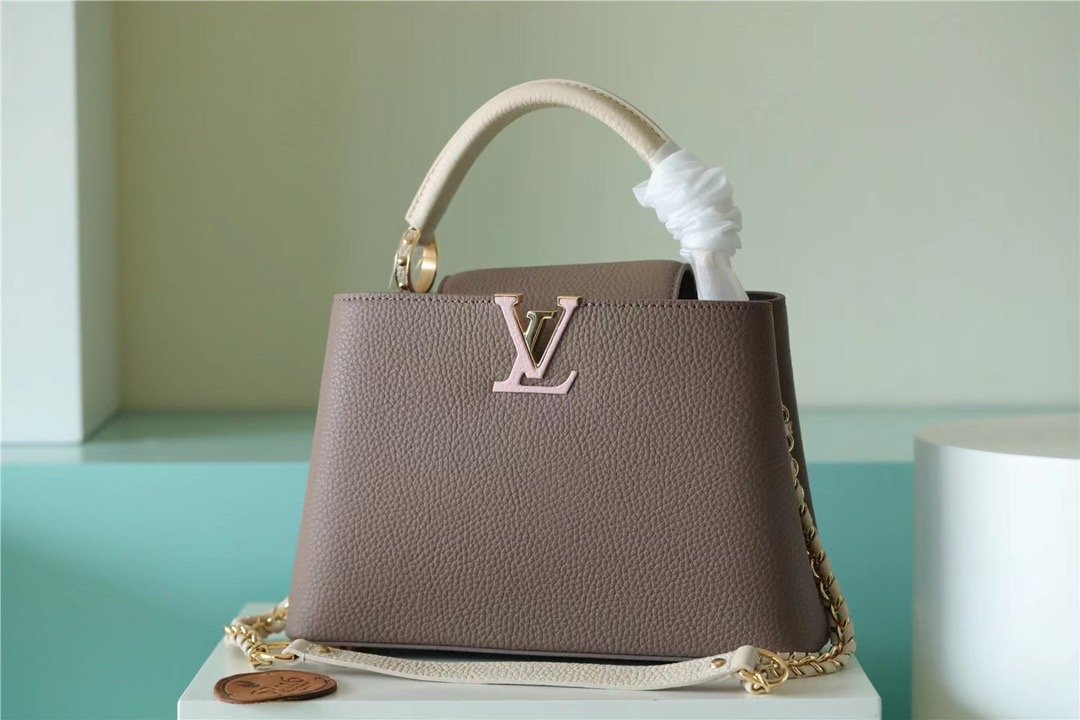 LV Capucines GLAMI Taurillon Smokey Brown Green/ Creme/ Pink For Women, WomenÃ¢â‚¬â„¢s Bags, Shoulder And Crossbody Bags 10.6in/27cm LV